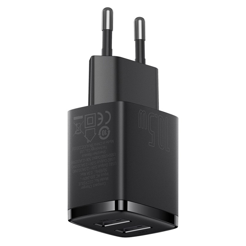 Зарядний пристрій 2xUSB 10.5W (USB-A) Чорний Baseus
