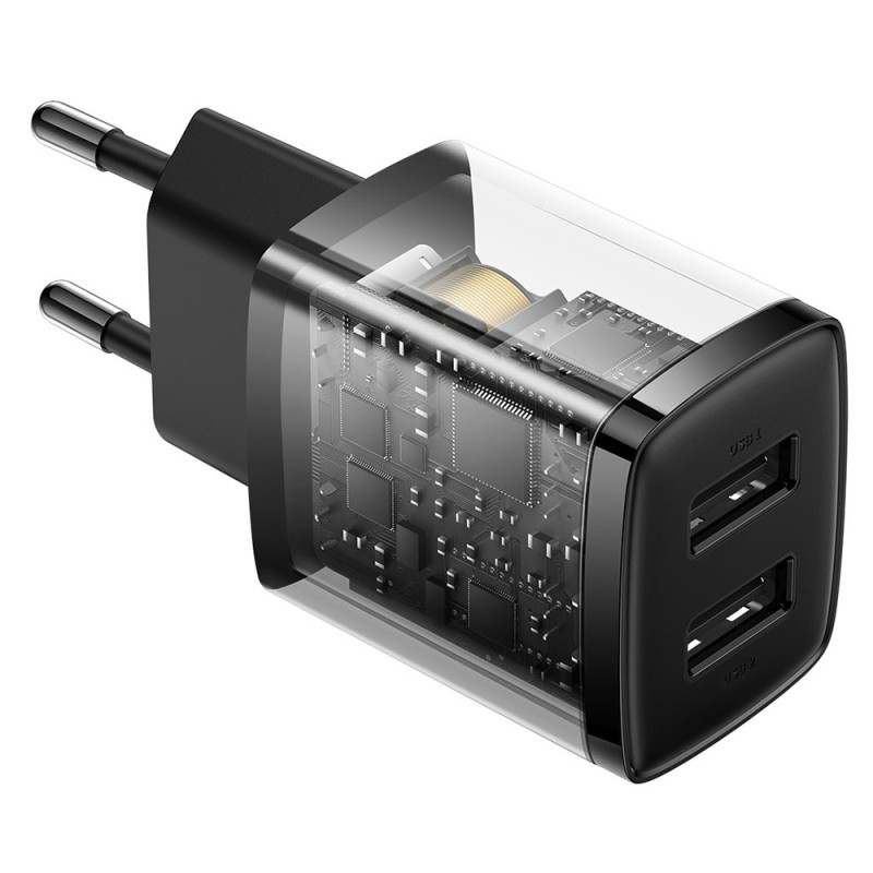 Зарядний пристрій 2xUSB 10.5W (USB-A) Чорний Baseus