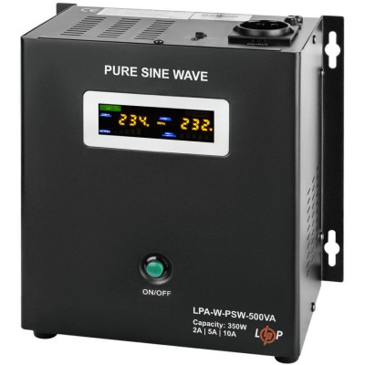 ДБЖ Logicpower LPA-W-PSW-500VA(350Вт) 2A/5A/10A з правильною синусоїдою 12В, без АКБ