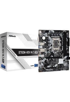 ASRock B760M-HDV/M.2 D4 (1700/B760, 2*DDR4, 1xPCIex16, 4xSATAІІІ, 3xM.2, GLan, 7.1ch, mATX)