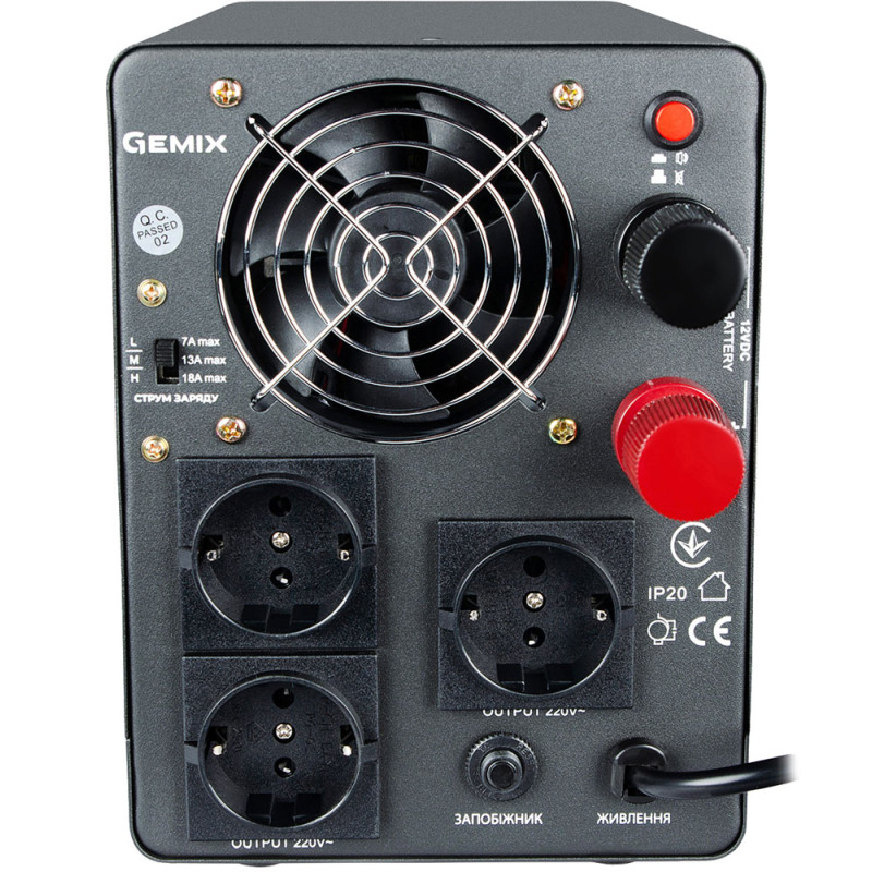 ДБЖ Gemix PSN-2000U, 2000VA/1200W 24V/220V, 7/13/18A, 3*Schuko, без АКБ