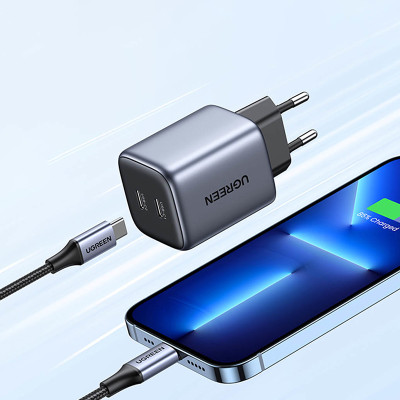 Зарядний пристрій 2xUSB 45W (2xUSB-C) Gan PD 25W+20W, CD294 Ugreen Сірий Зарядний пристрій 2xUSB 45W (2xUSB-C) Gan PD 25W+20W, CD294 Ugreen Сірий