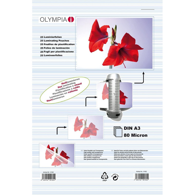 Плівка для ламінування Olympia Laminating Pouches, A3, 80 Mic, 25 pcs