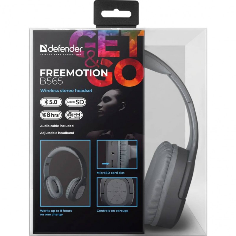 Навушники з мікрофоном Defender FreeMotion B565 Bluetooth, сірі