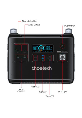 Зарядна станція Choetech BS006 2000Вт (1997Вт/г) AC,LiFePo4,MPPT, UPS, USB-C PD100 Вт