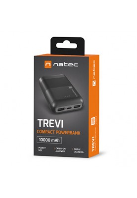 Повербанк Natec 10000mah Trevi Compact 2x USB-A + 1x USB -C Black чорний