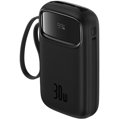УМБ Baseus Qpow 2 10000mAh 30W PD3.0, QC3.0,USB-A, USB-C In/Out, with built-in USB-C cable Black