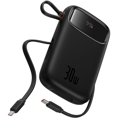 УМБ Baseus Qpow 2 10000mAh 30W PD3.0, QC3.0,USB-A, USB-C In/Out, with built-in USB-C cable Black