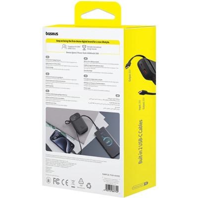 УМБ Baseus Qpow 2 10000mAh 30W PD3.0, QC3.0,USB-A, USB-C In/Out, with built-in USB-C cable Black