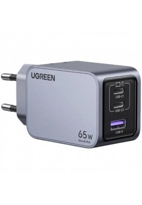 Зарядний пристрій 3xUSB 65W (2хUSB-C+USB-A) Gan Nexode Pro X755 Сірий Ugreen