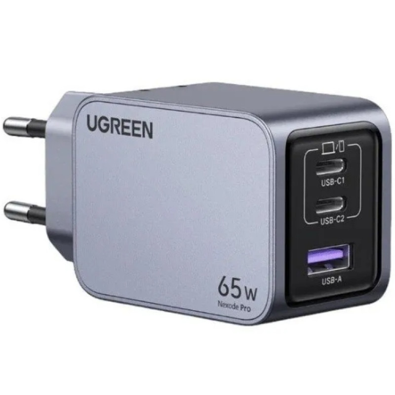 Зарядний пристрій 3xUSB 65W (2хUSB-C+USB-A) Gan Nexode Pro X755 Сірий Ugreen