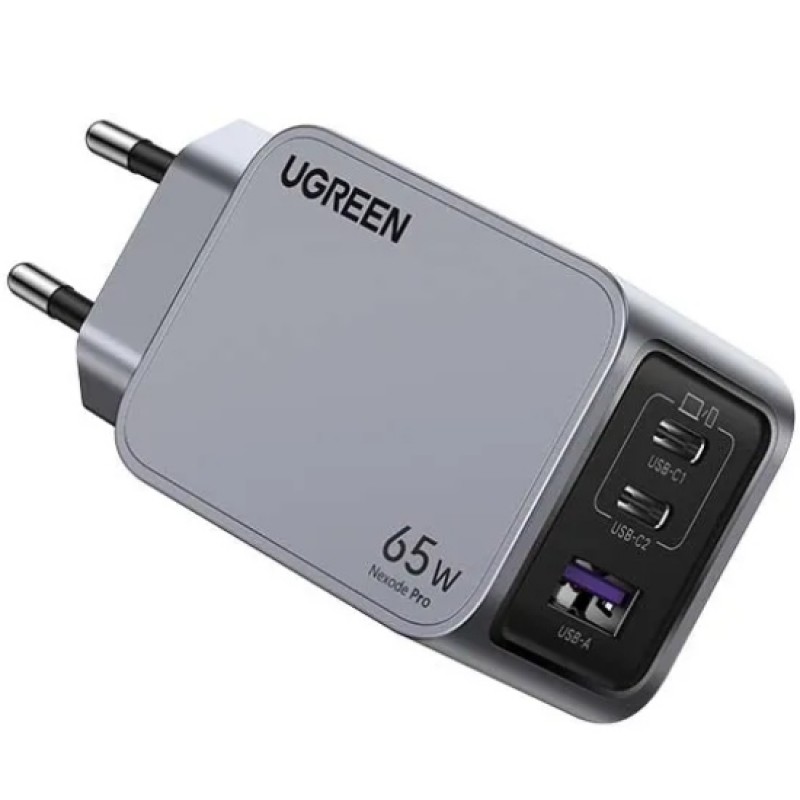 Зарядний пристрій 3xUSB 65W (2хUSB-C+USB-A) Gan Nexode Pro X755 Сірий Ugreen