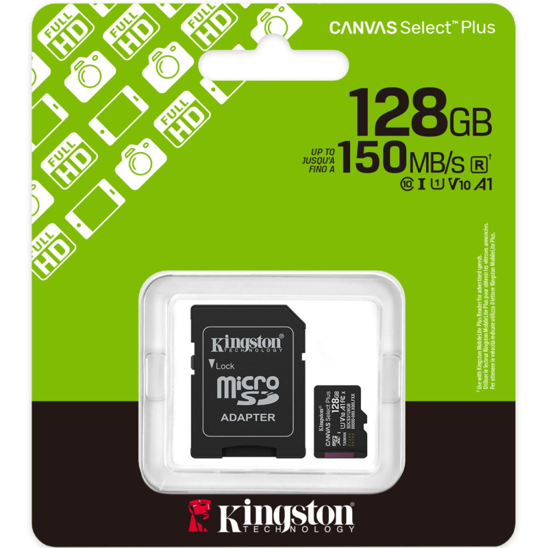 Memory card microSDXC 128Gb Kingston Canvas Select Plus Gen3 100R A1 C10, Retail