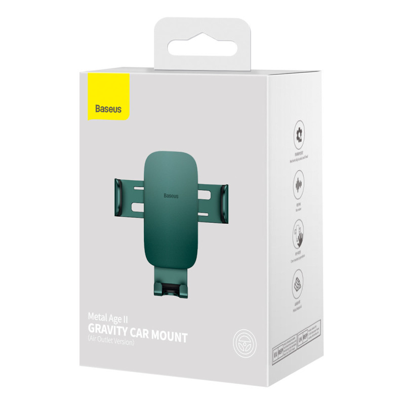 Автомобільне кріплення для смартфона 4.7-6.5" Gravity Metal Age2 (На решітку) Baseus Зелений
