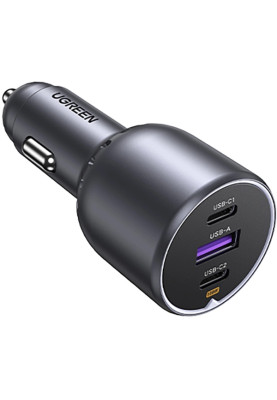 Автозарядка 3xUSB 130W (2xUSB-C+USB-A) QC 3.0 Чорна (EC705) UGREEN