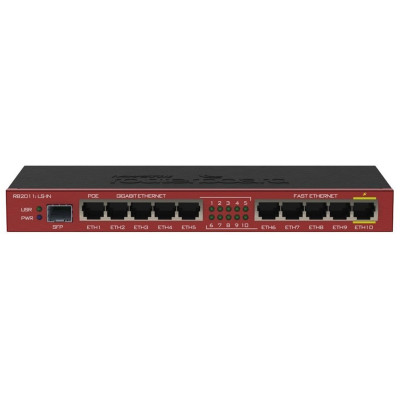 Маршрутизатор Mikrotik RB2011iLS-IN, 5xEth., 5xGb, SFP cage, PoE, 600MHz CPU, 64MB RAM, RouterOS L4