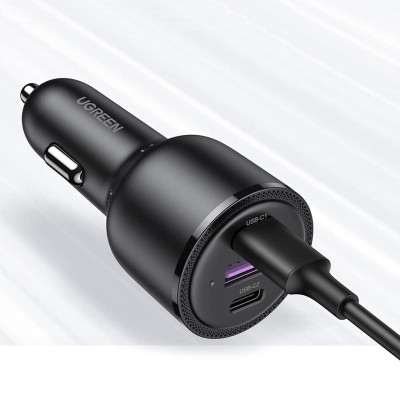 Автозарядка 3xUSB 69W (USB-C+USB-A) QC 3.0 Чорна (CD239) UGREEN