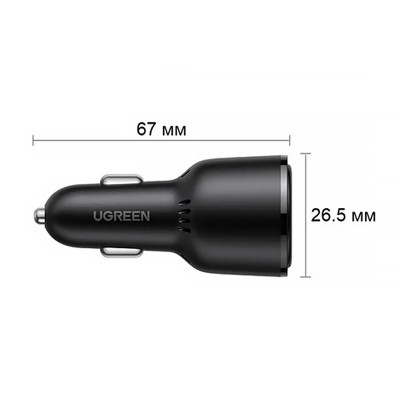 Автозарядка 3xUSB 69W (USB-C+USB-A) QC 3.0 Чорна (CD239) UGREEN
