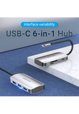 Хаб USB 3.1 Type-C -> 3хUSB 3.0/SD/TF/PD 100W 6-in-1 Vention