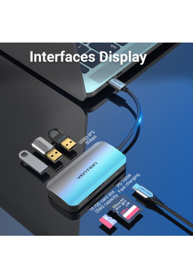 Хаб USB 3.1 Type-C -> 3хUSB 3.0/SD/TF/PD 100W 6-in-1 Vention