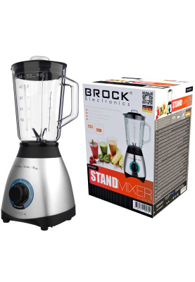 Блендер BROCK BL 1502 SS стаціонарний 500Вт/ скляна чаша 1,5л/ PULSE/ 2 швидк./дроблення льоду/метал