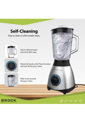 Блендер BROCK BL 1502 SS стаціонарний 500Вт/ скляна чаша 1,5л/ PULSE/ 2 швидк./дроблення льоду/метал
