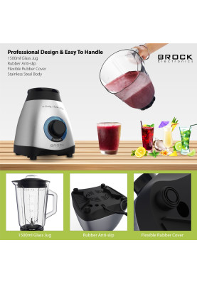 Блендер BROCK BL 1502 SS стаціонарний 500Вт/ скляна чаша 1,5л/ PULSE/ 2 швидк./дроблення льоду/метал