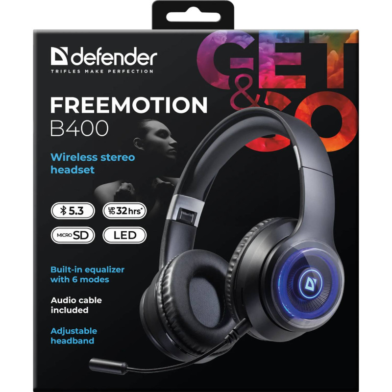 Гарнітура Defender FreeMotion B400 Bluetooth+3,5мм,гнучкий мікрофон, LED, Black