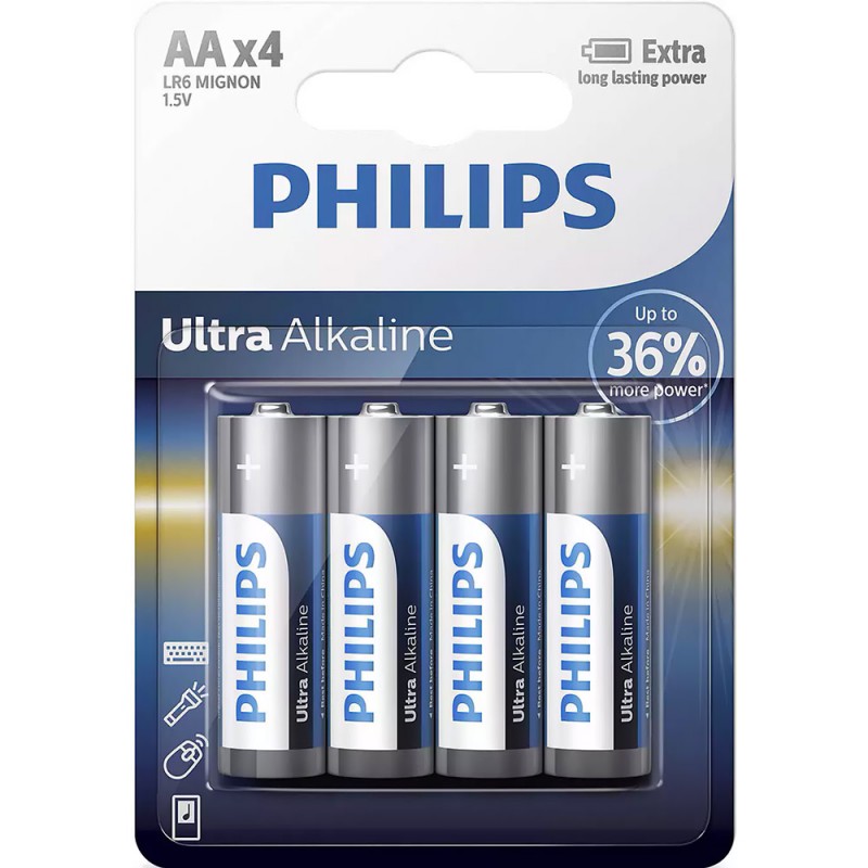 Батарейка Philips AA, Ultra Alkaline лужна, BLI, 4 шт