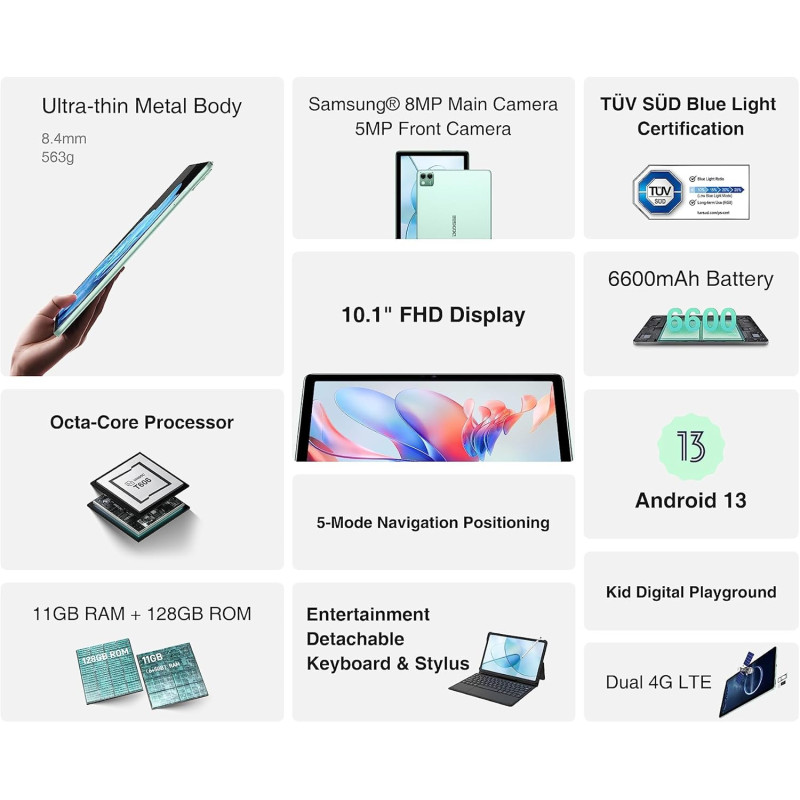 Планшет Doogee T10S 10.1" FHD /6GB/128GB/ T606 6600mAh/ 8+5Мп / LTE / Metal Blue