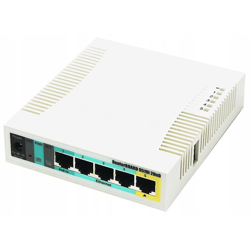 Маршрутизатор Mikrotik RB951Ui-2HnD, N300, 600MHz/128Mb, 5х100Мбіт, 1хUSB, 1000mW, PoE in, PoE out,