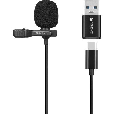 Провідний петличний мікрофон Streamer USB Clip USB-A/USB-C, кабель 3м, чорний