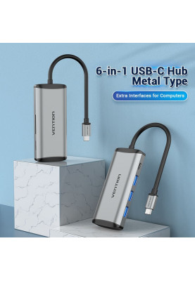 Хаб USB 3.1 Type-C -> 3хUSB 3.0/TF/SD/PD 87W 6-in-1 Vention