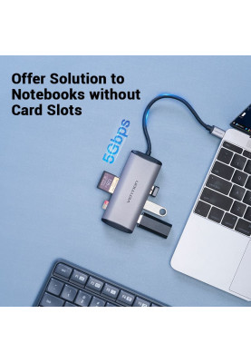 Хаб USB 3.1 Type-C -> 3хUSB 3.0/TF/SD/PD 87W 6-in-1 Vention