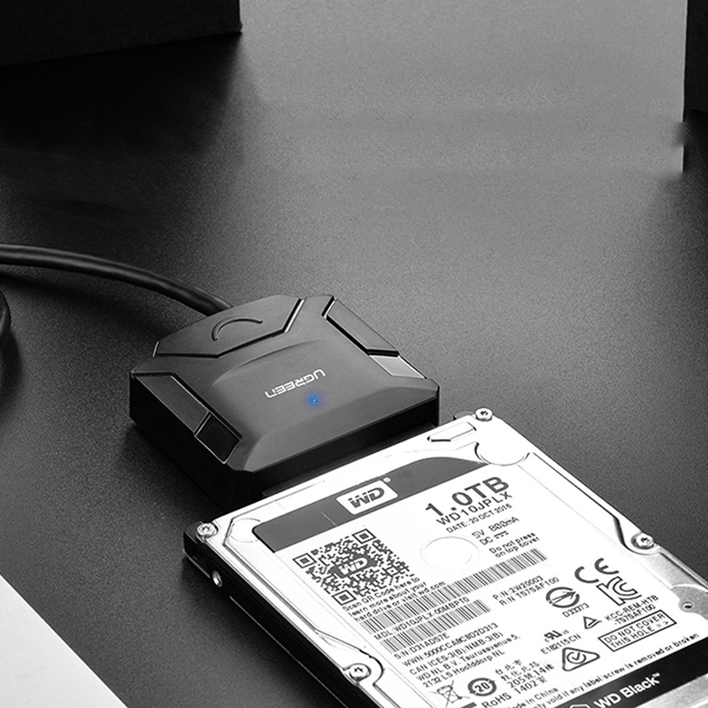 Перехідник USB 3.0 Type-A --> SATA III (F) + DC Adapter, CR108 UGREEN чорний