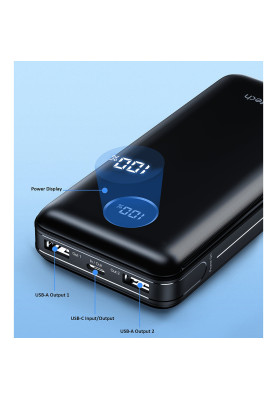 УМБ Choetech 20000mAh 45W PD3.0,QC3.0,USB-C,2хUSB-A 18W, Li-ion чорна