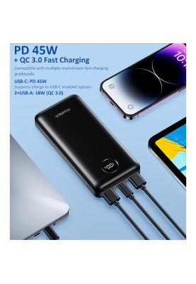 УМБ Choetech 20000mAh 45W PD3.0,QC3.0,USB-C,2хUSB-A 18W, Li-ion чорна