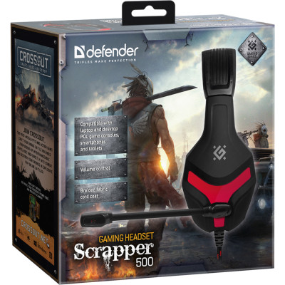 Ігрова гарнітура Defender Scrapper 500 кабель 2м, червоно-чорна