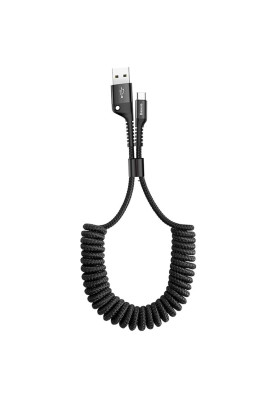 Кабель USB 2.0 AM-Type C, 1 м, 2A, Спіральний-закручений Чорний, Fish eye Spring, CALSR Baseus