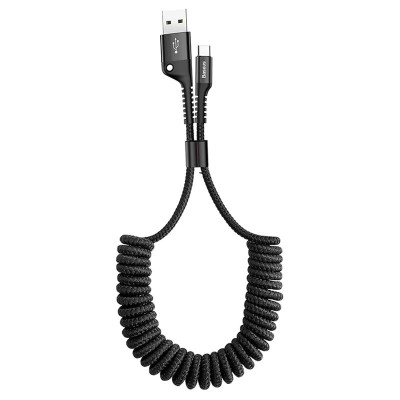 Кабель USB 2.0 AM-Type C, 1 м, 2A, Спіральний-закручений Чорний, Fish eye Spring, CALSR Baseus