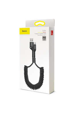 Кабель USB 2.0 AM-Type C, 1 м, 2A, Спіральний-закручений Чорний, Fish eye Spring, CALSR Baseus