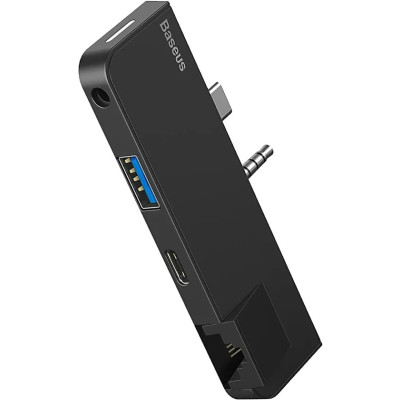 Док-станція USB3.1 Type-C+3.5mm --> USB 3.0/RJ45/Type-C/3.5mm Чорна Baseus for Surface Go
