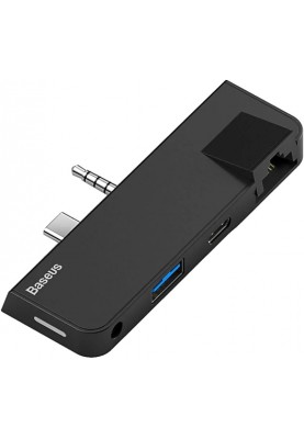 Док-станція USB3.1 Type-C+3.5mm --> USB 3.0/RJ45/Type-C/3.5mm Чорна Baseus for Surface Go
