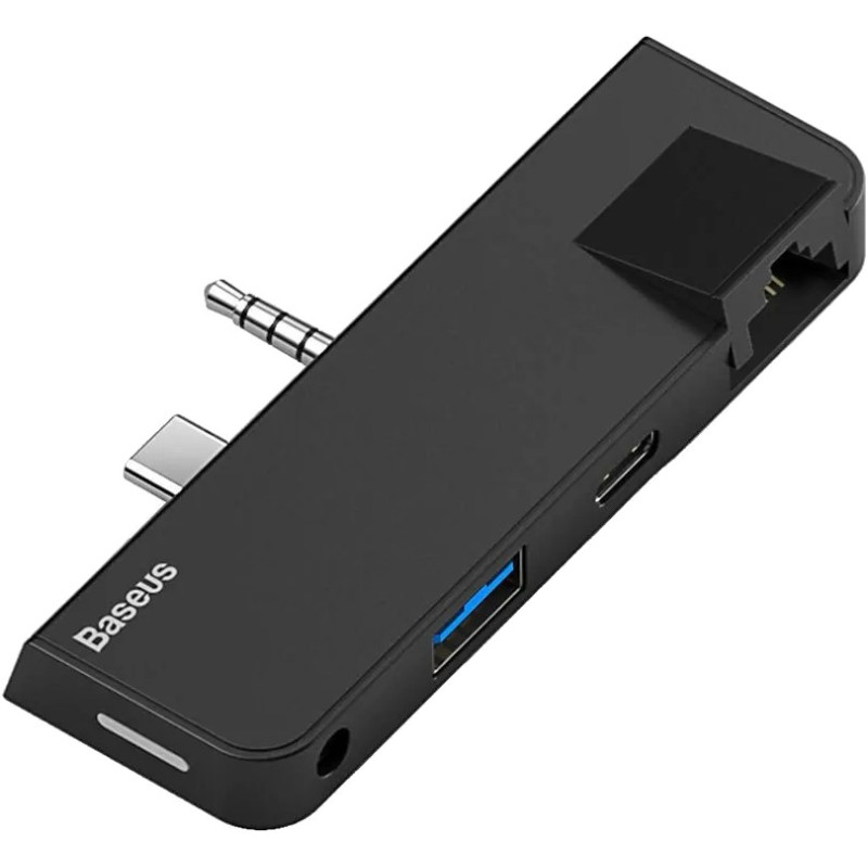 Док-станція USB3.1 Type-C+3.5mm --> USB 3.0/RJ45/Type-C/3.5mm Чорна Baseus for Surface Go