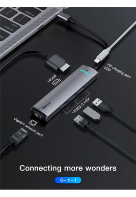 USB Hub Baseus mechanical eye 6 в 1 smart HUB docking station Сірий