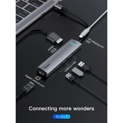 USB Hub Baseus mechanical eye 6 в 1 smart HUB docking station Сірий