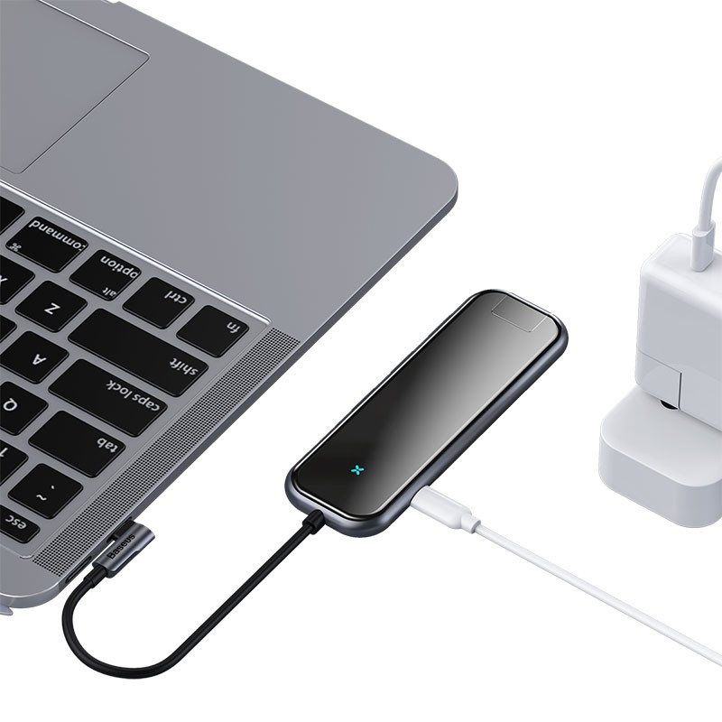 Док-станція USB3.1 Type-C --> HDMI/USB3.0x3//RJ45/PD Сіра Baseus