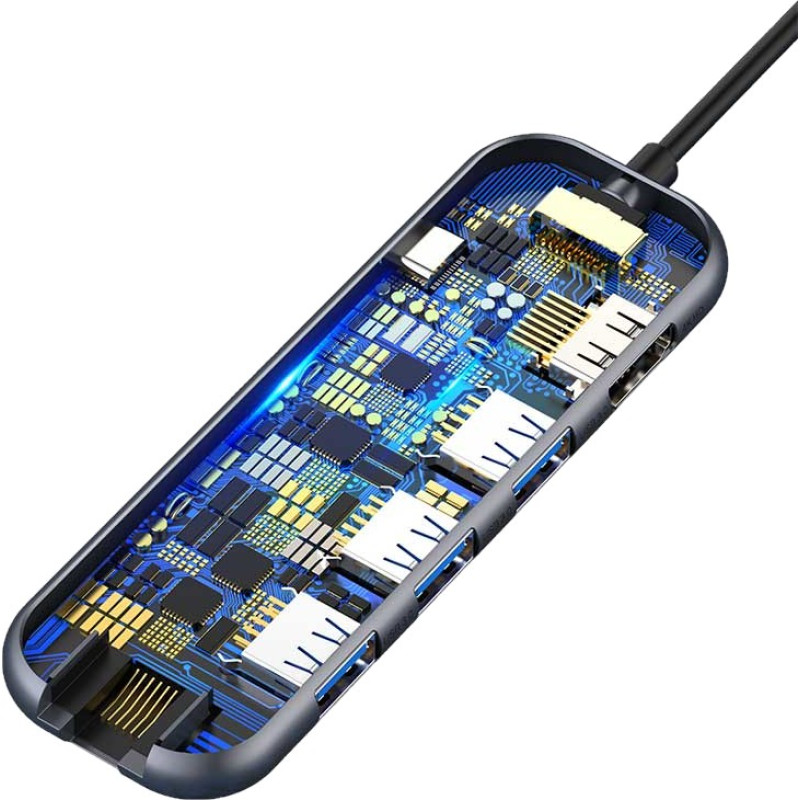 Док-станція USB3.1 Type-C --> HDMI/USB3.0x3//RJ45/PD Сіра Baseus