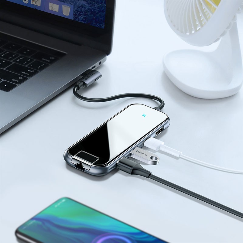Док-станція USB3.1 Type-C --> HDMI/USB3.0x3//RJ45/PD Сіра Baseus