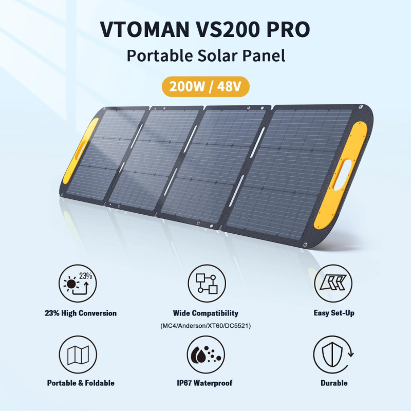 Сонячна панель Vtoman 200W Pro 48V IP67 MC-4/Anderson/XT60/DC5521